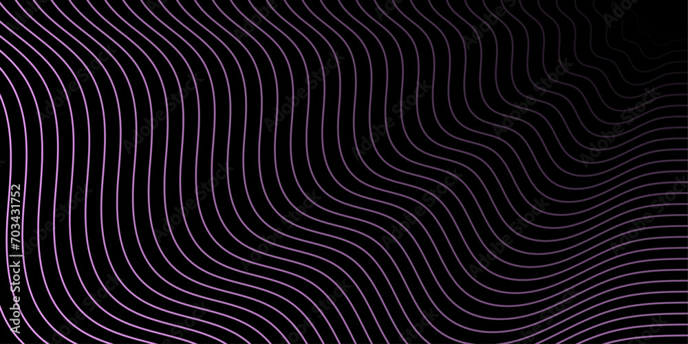 Abstract background with waves for banner. Medium banner size. Vector background with lines. Element for design isolated on black. Black and pink, purple