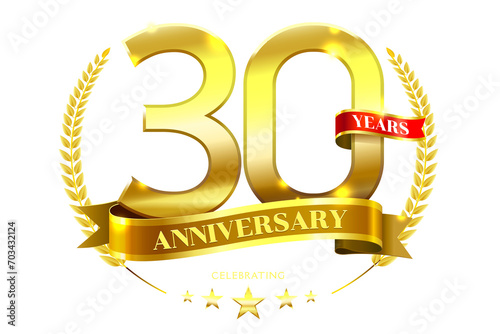 30 Years Anniversary with laurel wreath Golden Ribbon