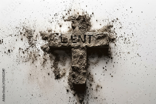 Ash wednesday. Lent word written in ash, dust as fast and abstinence period concept. photo