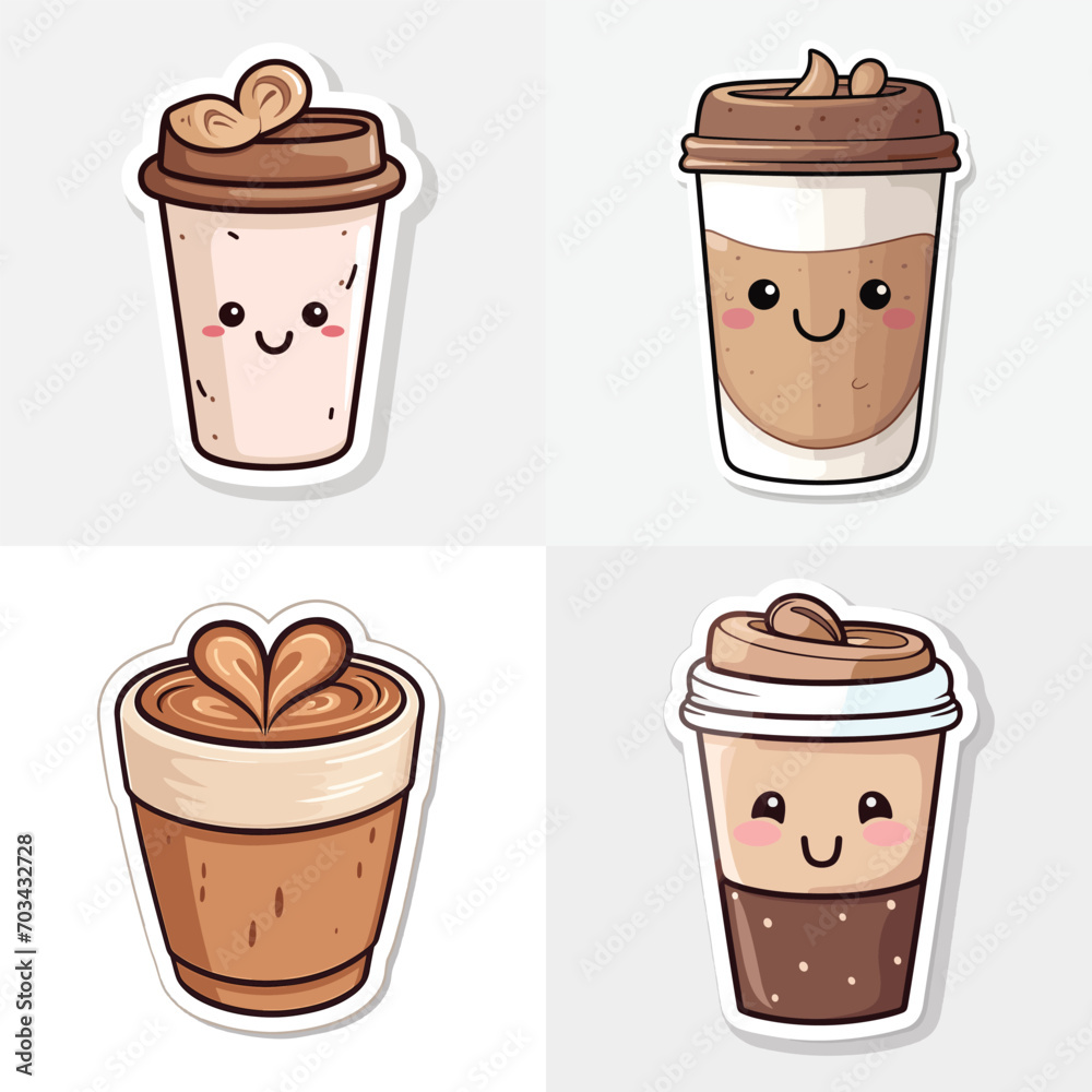 Adorable cute coffee sticker illustrations Adorable cute coffee sticker illustrations