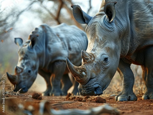 Family of African rhinos.