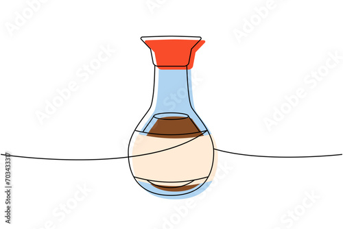 Soy bottle sauce one line colored continuous drawing. Japanese cuisine, traditional food continuous one line illustration. Vector illustration.