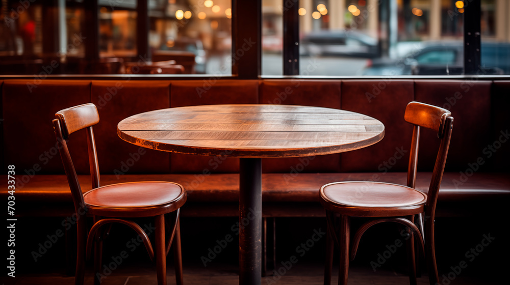 Empty wooden round table background for product display in a coffee shop, restaurant ,  local marke