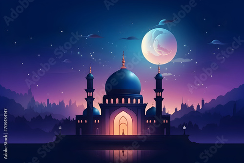 an illustration of a Muslim mosque. Moon. Ramadan © lena
