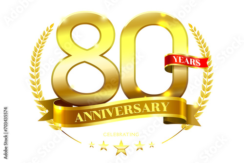 80 Years Anniversary with laurel wreath Golden Ribbon