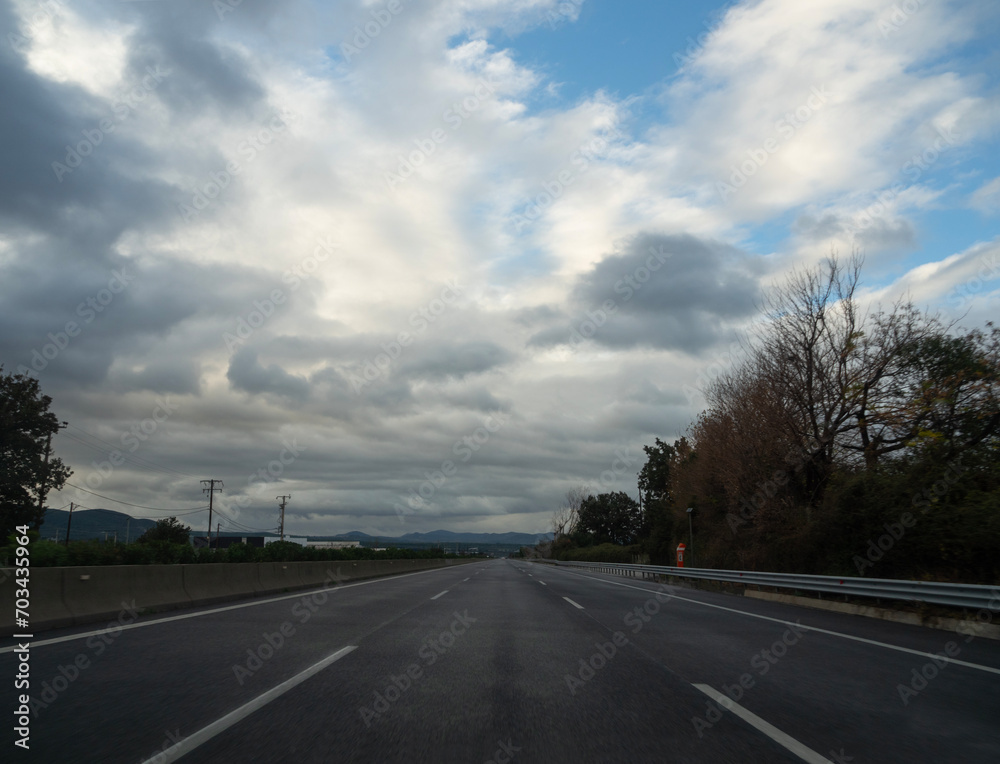A trip along the E75 highway from Athens in bad weather