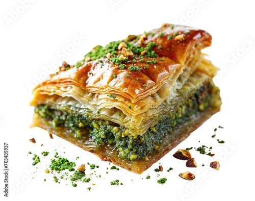 Arabic pistachio baklava isolated on white transparent background. PNG