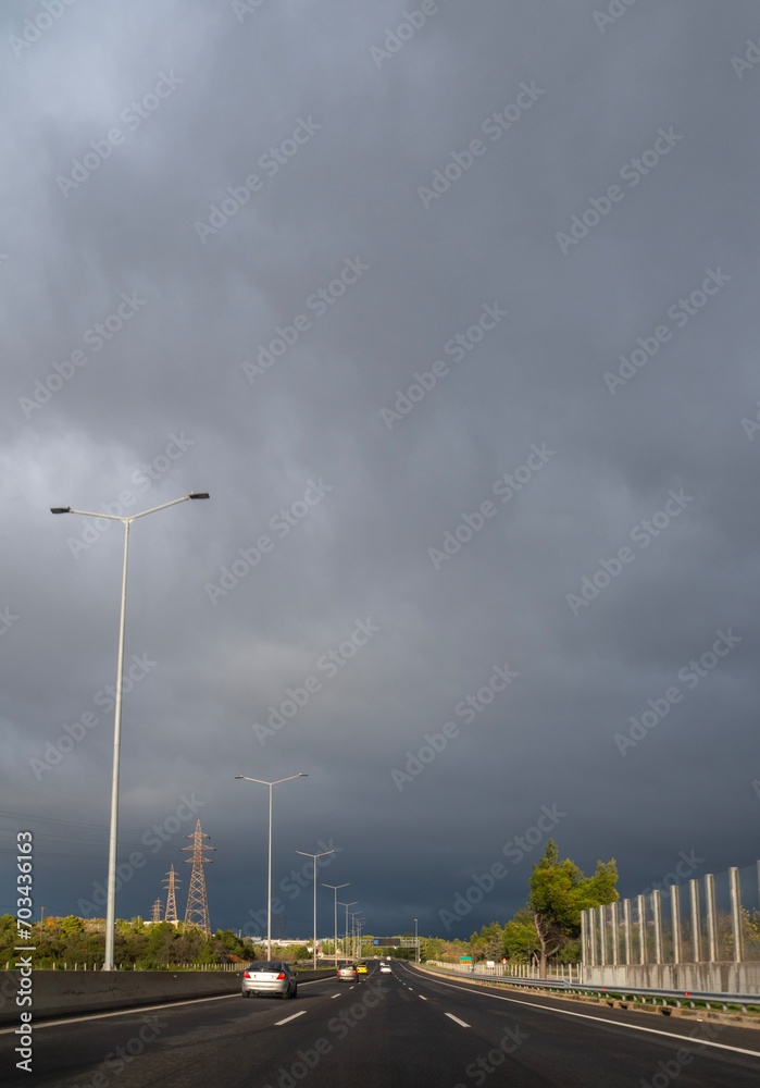 A trip along the E75 highway from Athens in bad weather A trip along the E75 highway from Athens in bad weather