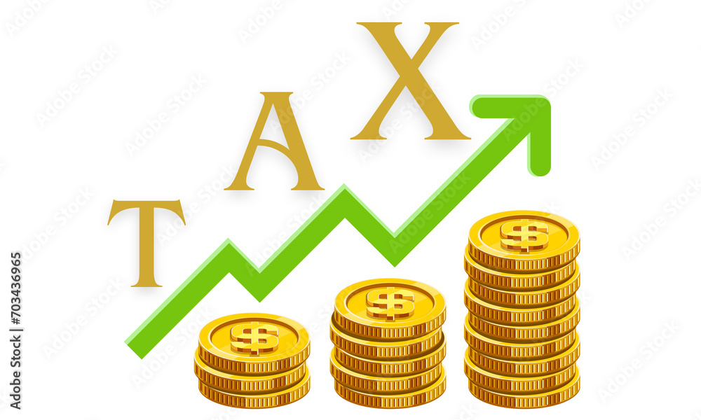 Rising Taxes Concept: The word 'TAX' is placed on the coins to signify that 'TAX' is increasing Rising Taxes Concept: The word 'TAX' is placed on the coins to signify that 'TAX' is increasing