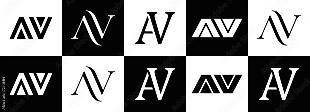 AV logo. AV set , A V design. White AV letter. AV, A V letter logo design. Initial letter AV letter logo set, linked circle uppercase monogram logo. A V letter logo vector design.
AV logo. AV set , A V design. White AV letter. AV, A V letter logo design. Initial letter AV letter logo set, linked circle uppercase monogram logo. A V letter logo vector design.