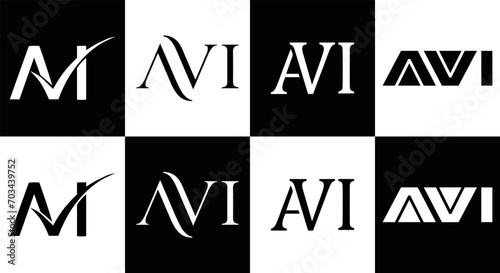 AVI logo. AVI set , A V I design. White AVI letter. AVI, A V I letter logo design. Initial letter AVI letter logo set, linked circle uppercase monogram logo. A V I letter logo vector design. 