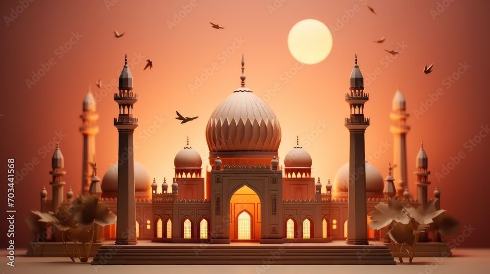 Mosque on sunset background