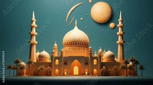 Mosque and moon on blue background