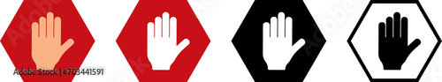 Hand in hexagon stop red sign vector