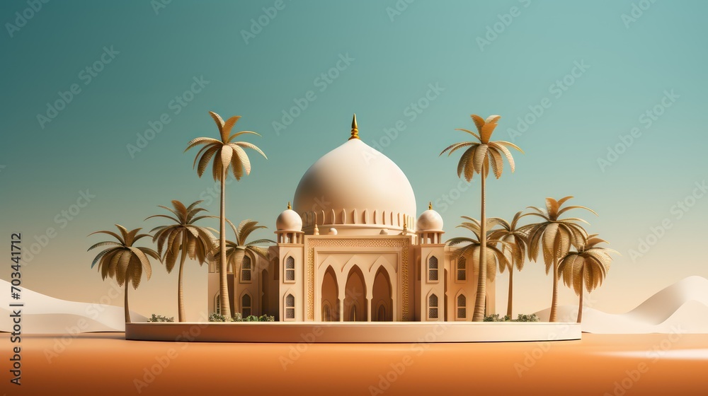 Taj Mahal in the desert with palm trees