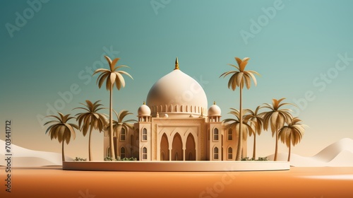 Taj Mahal in the desert with palm trees