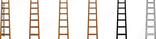 Ladder vector isolated on white. Wooden stair 3d, flat and line icons.