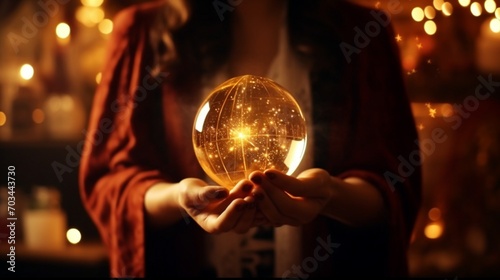 a golden crystal ball in hand, radiating a festive atmosphere for a happy New Year party, award ceremony, or other holiday celebrations