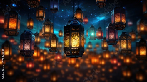 Arabic lanterns in the night. Ramadan Kareem background