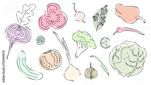 Set with vegetables in line art style. Vector illustration.