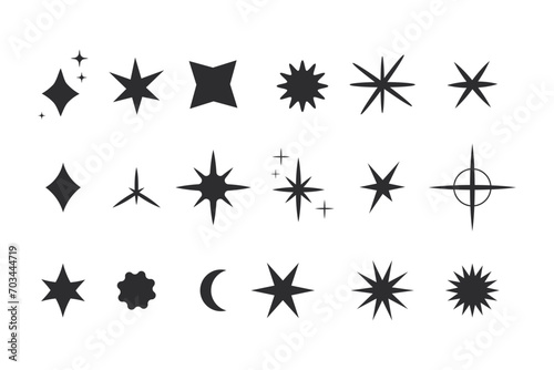 Set star sparkle silhouette y2k burst, geometry abstract shape isolated on white background. Collection futuristic hipster design elements photo