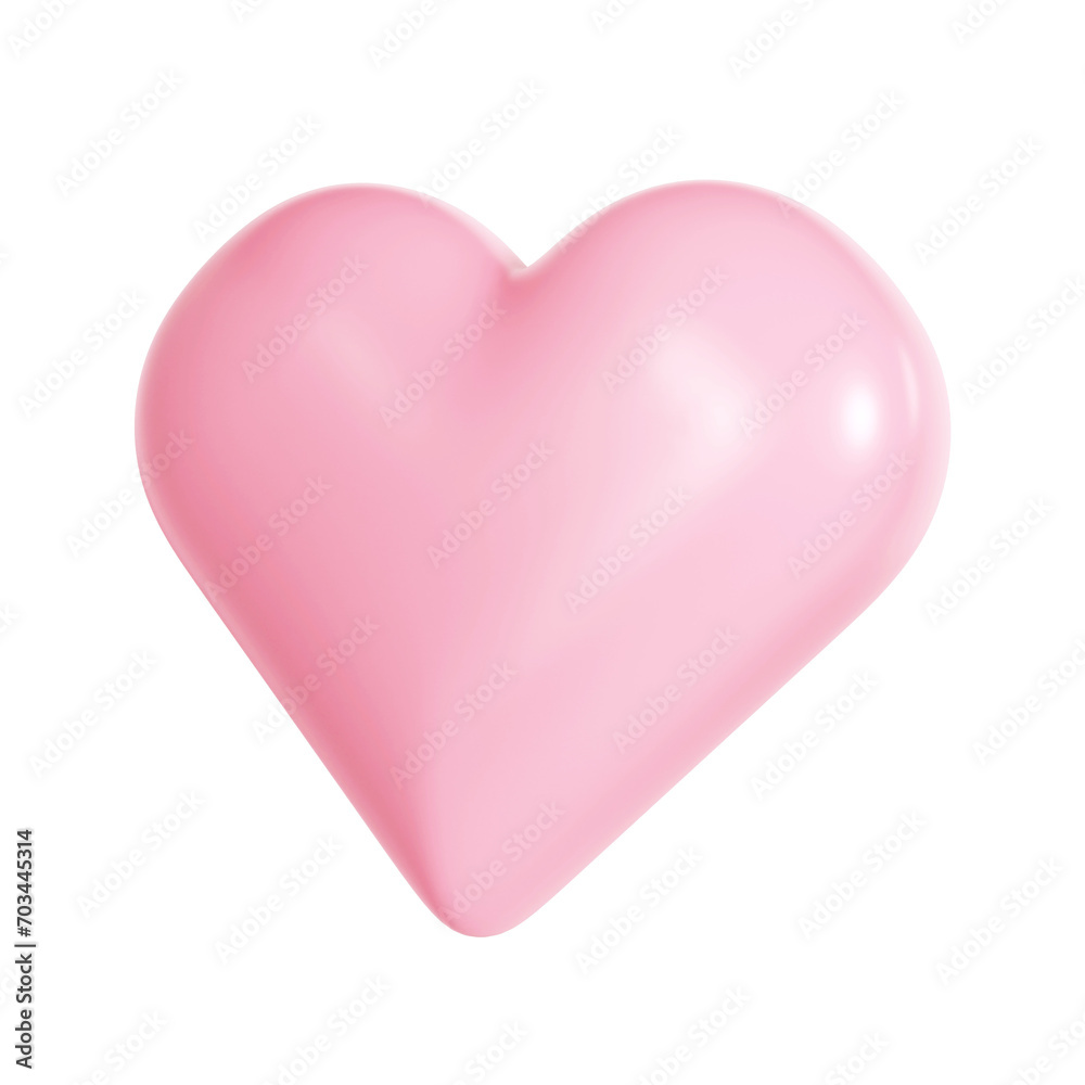3d pink glossy love heart on transparent. Suitable for Valentine day, Mother day, Women day, wedding, sticker, greeting card. February 14th
