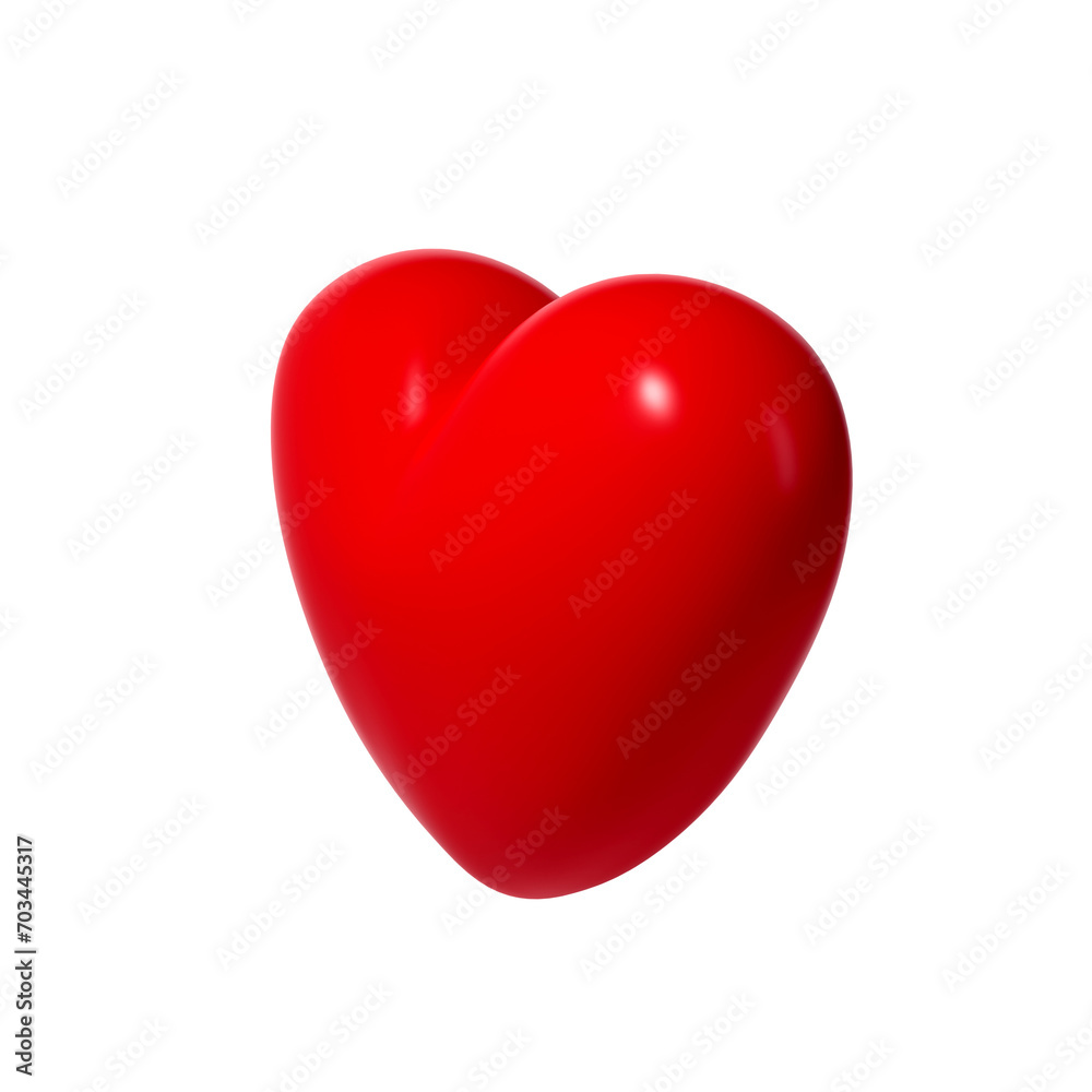 3d red glossy love heart on transparent. Suitable for Valentine day, Mother day, Women day, sticker, greeting card. February 14th