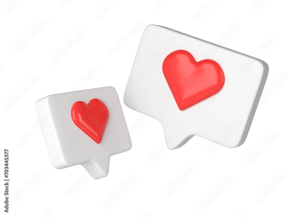 two 3D social media online platform concept icons on transparent. white frame with heart and love emoji. For Valentine day, Mother day, Women day, wedding, sticker, greeting card. February 14
