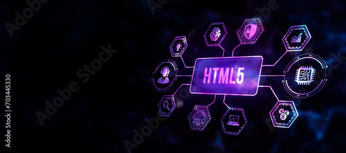 Internet, business, Technology and network concept. HTML5. 3d illustration