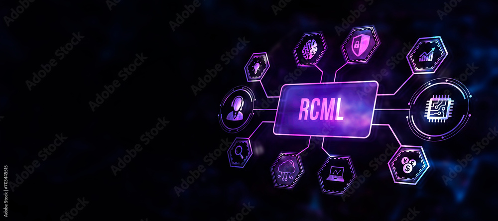 Fototapeta premium Internet, business, Technology and network concept. Robot Control Meta Language technology concept. RCML. 3d illustration