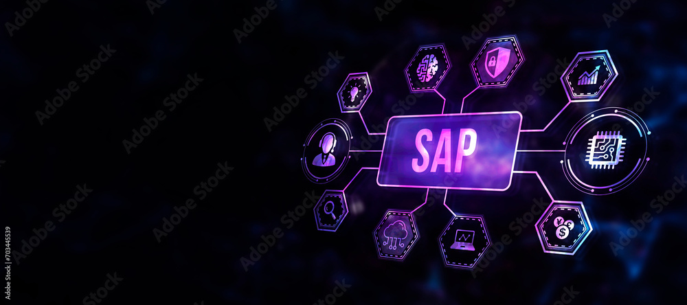 Internet, business, Technology and network concept. SAP System Software Automation concept on virtual screen data center. 3d illustration Internet, business, Technology and network concept. SAP System Software Automation concept on virtual screen data center. 3d illustration