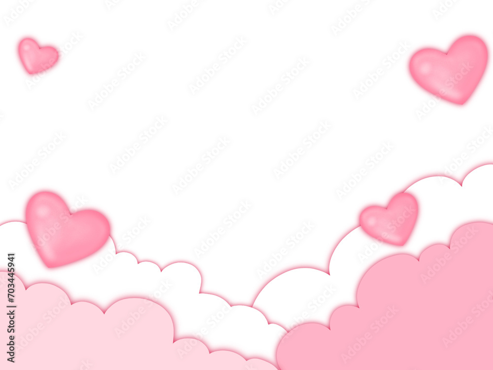 Pink cloud with heart border paper cut style for valentines day