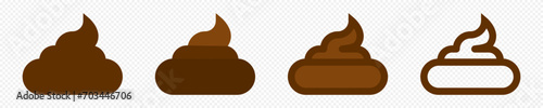 Poop line icon. Dog turd stroke and solid set