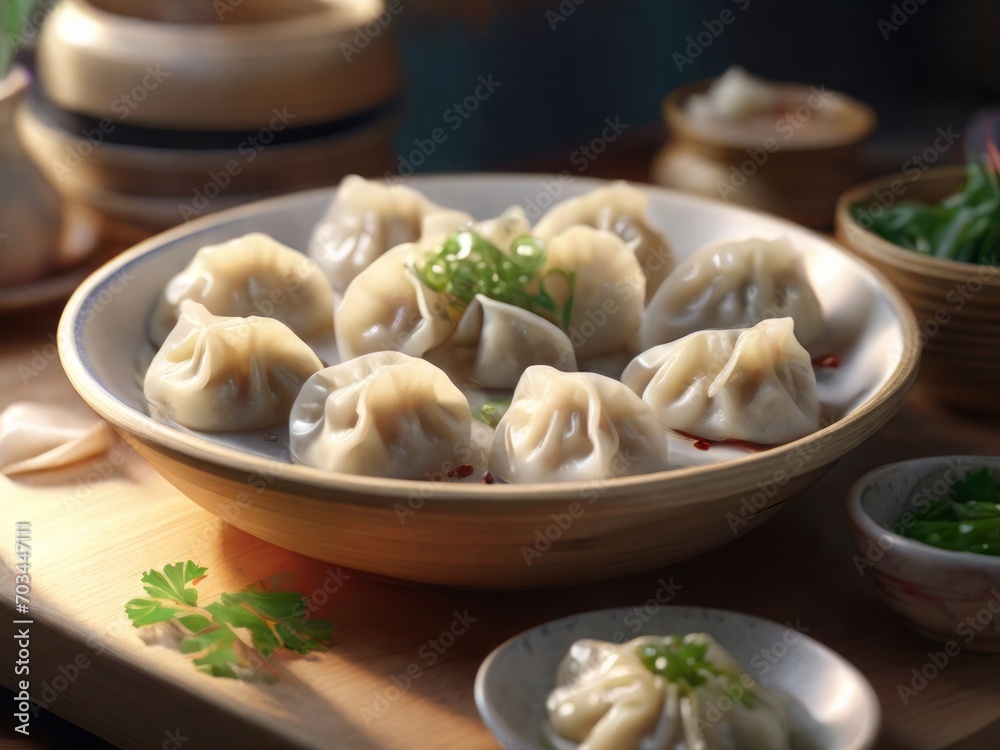 Photorealism and taste: dumplings in a lens with natural light Photorealism and taste: dumplings in a lens with natural light