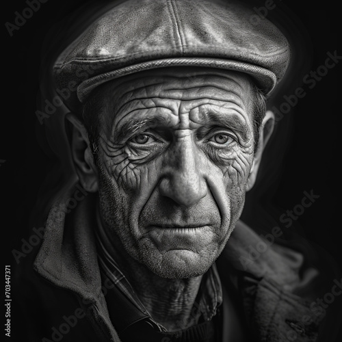 Portrait of an old man, wearing a cap and jacket