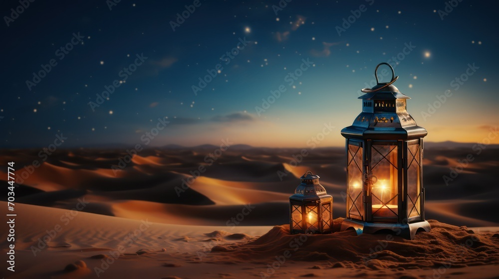 Lantern in the desert. Ramadan Kareem background Lantern in the desert. Ramadan Kareem background