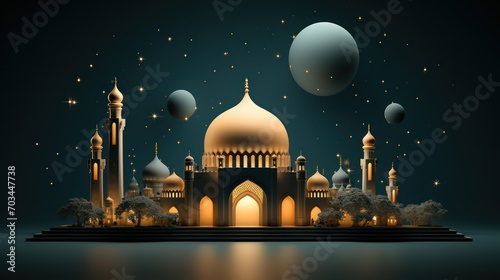 Islamic background with mosque, moon and stars © Ashfaq