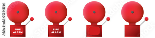 Fire alarm school system bell 3d red isolated vector. Emergency evacuation icon F