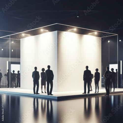 Illuminated blank exhibition space with focused lighting. Presentation concept close up. ai generative