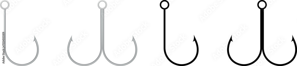Φωτογραφία Fishing hook 3d metallic and black silhouette fishhook icon vector