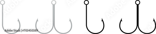 Fishing hook 3d metallic and black silhouette fishhook icon vector photo
