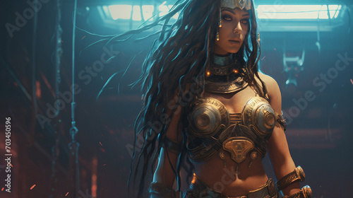 an ancient greek warrior goddess as modern cyberpunk
