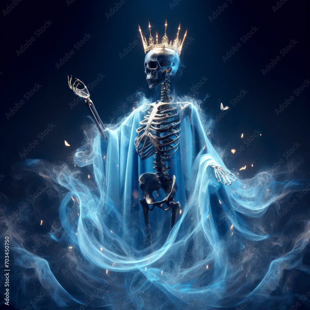 Skeleton Amidst Enchanting Blue Haze. ai generative Skeleton Amidst Enchanting Blue Haze. ai generative