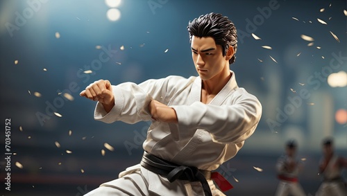 "Dynamic 3D Rendering: Young Man in Martial Arts Stance"