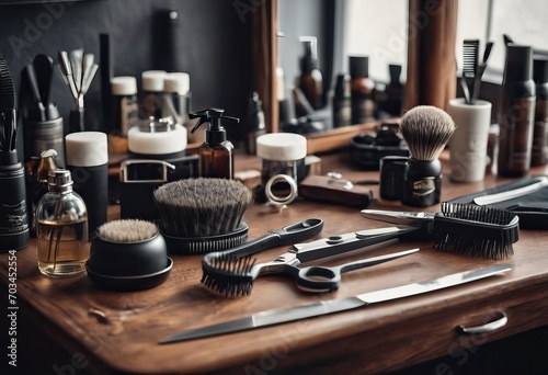 various barbershop implements in order