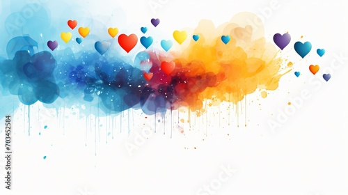 Colorful Hearts Dripping Paint Abstract Background. © Asmodar