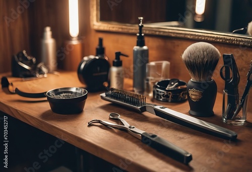 various barbershop implements in order