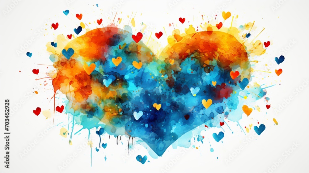 Explosion of Watercolor Hearts in Warm and Cool Tones