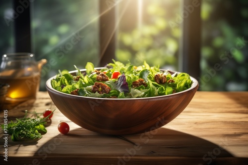 A vegetables salad in a wooden bowl