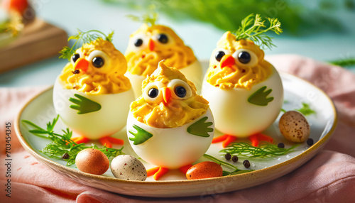 Funny deviled egg chicks for Easter.